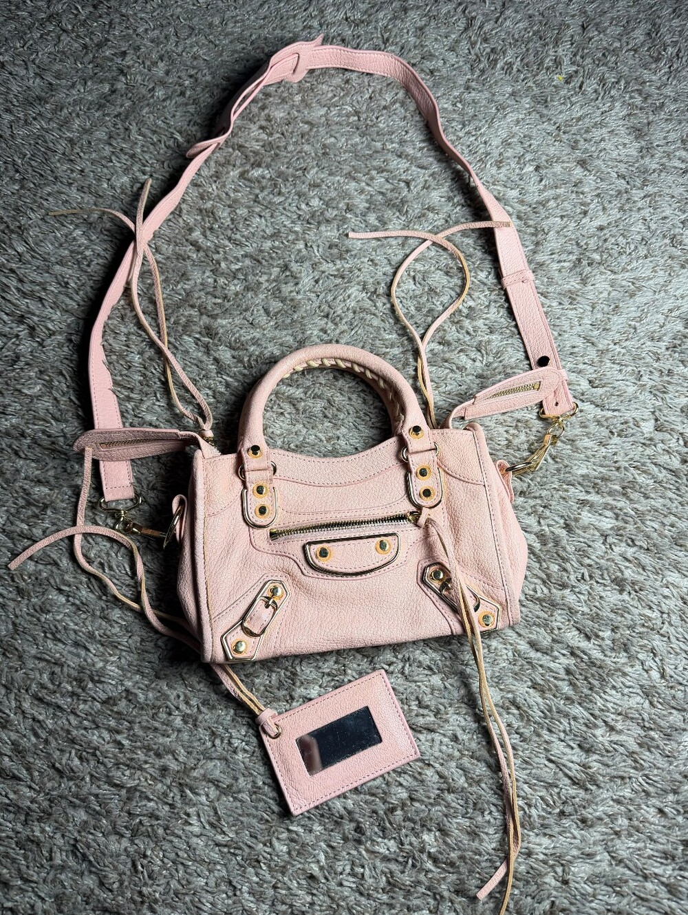 Balenciaga Light Pink Leather Shoulder Bag with Gold Hardware